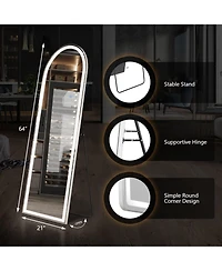 Busdays 64x21 Inch Arched Led Full Length Mirror Aluminum Frame Polished Glass Floor Mirror for Bedroom