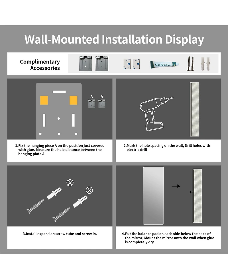 Midola 59 x 16 Inch Rectangular Full-Length Wall Mirror, Copper-Free Silver Glass with Shatter-Resistant Backing for Bedroom and Closet