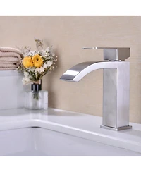 Midola Waterfall Spout Bathroom Sink Single Handle Faucet with Pop-Up Drain (with Overflow)