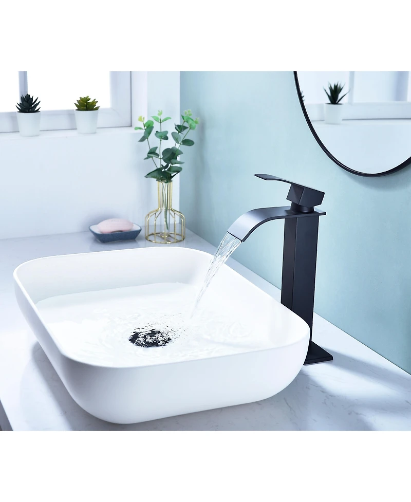 Phying Waterfall Spout Bathroom Sink Single Handle Faucet with Pop-Up Drain