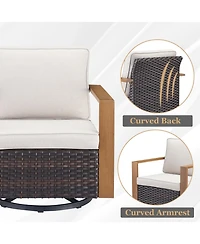 Pocassy Patio Furniture Set with Fire Pit Table, 5 Piece Outdoor Swivel Rocker Chairs, Wicker Rattan Thickened Cushion