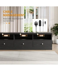 homfan Mid-Century Modern Tv Stand with Storage Drawers, Open Shelves and Cable Management - Durable Wood Entertainment Center Media Console
