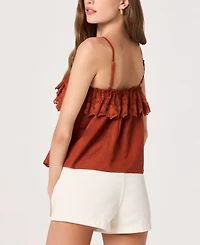 Astr the Label Women's Ruffled Lace Trim Straight Neck Tank Top