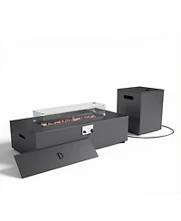 Pocassy 2-Piece Modern Fire Pit Table with Tank Table 50,000 Btu Deck Fire Pit Table Includes Wind Guard, Lid and Rocks