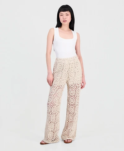 And Now This Women's Cotton Crochet Wide-Leg Pants, Macy's Exclusive