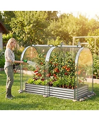 Gouun Galvanized Raised Garden Bed with Pvc Greenhouse Cover