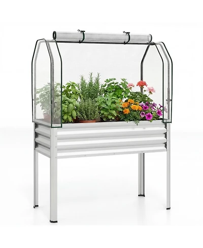 Gouun Galvanized Raised Garden Bed with Legs and Greenhouse Cover