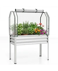 Gouun Galvanized Raised Garden Bed with Legs and Greenhouse Cover
