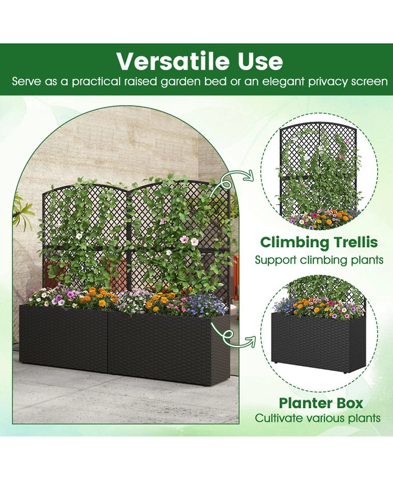 Gouun Set of 2 49 in Raised Garden Beds with Trellis and Woven Planter Box