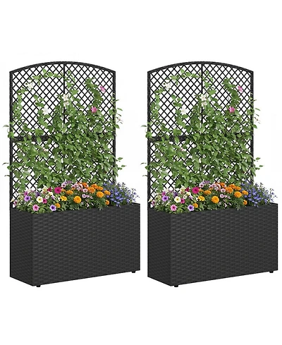 Gouun Set of 2 49 in Raised Garden Beds with Trellis and Woven Planter Box