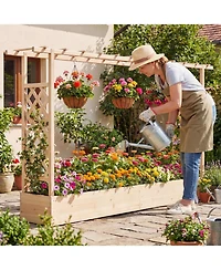 Gouun 87 in Tall Solid Wood Raised Garden Bed with Side Trellis and Roof