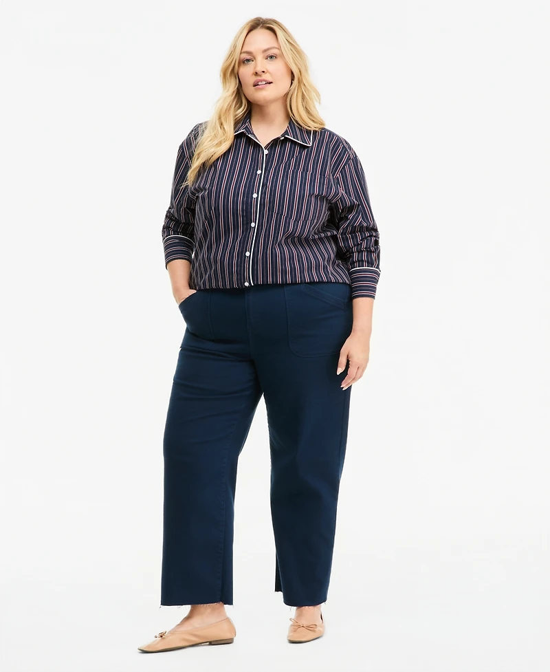 On 34th Plus Size Striped Poplin Long-Sleeve Button Down Shirt, Macy's Exclusive