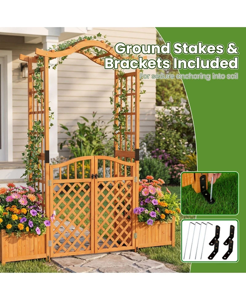 Gouun 83 in Wooden Garden Arbor with Gate and 2 Side Planter Boxes
