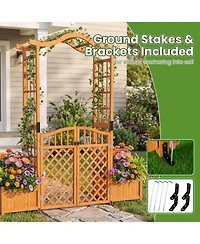 Gouun 83 in Wooden Garden Arbor with Gate and 2 Side Planter Boxes