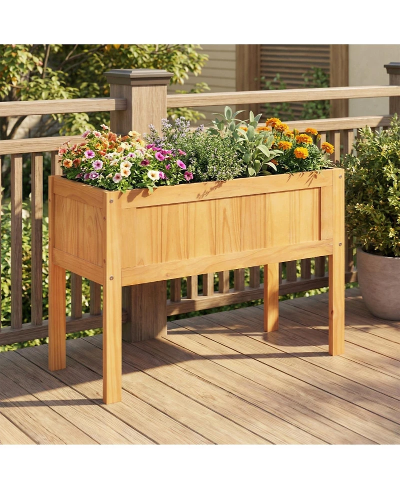 Gouun Elevated Wood Raised Garden Bed with Liner and Drainage Holes