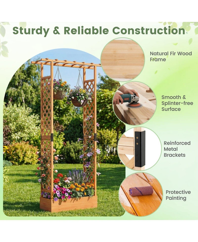 Gouun 89 in Tall Wooden Raised Garden Bed with Side Trellis and Hanging Roof