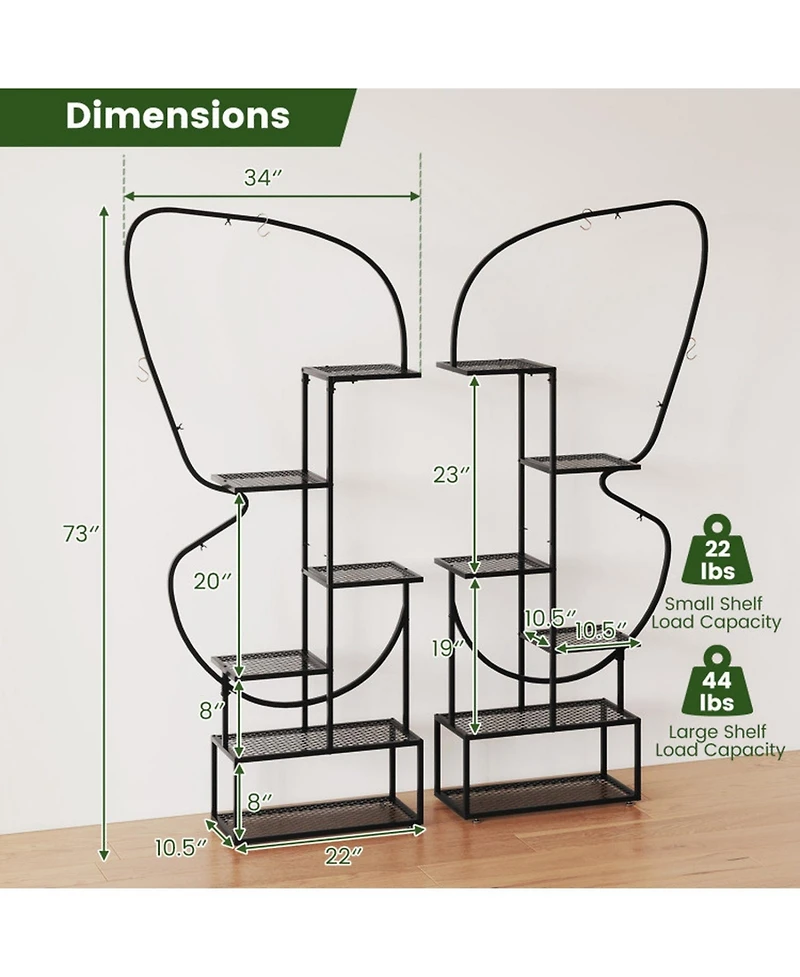 Gouun 6-Tier Metal Plant Stand Ladder Display Rack with Hanging Hooks