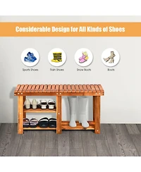 Gouun 3-Tier Freestanding Wooden Shoe Organizer Storage Rack with Bench Seat
