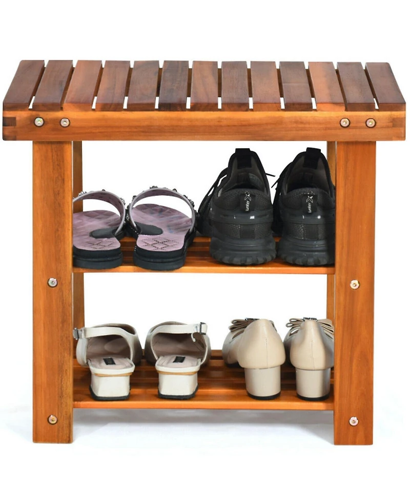Gouun 3-Tier Wood Shoe Rack and Bench Organizer