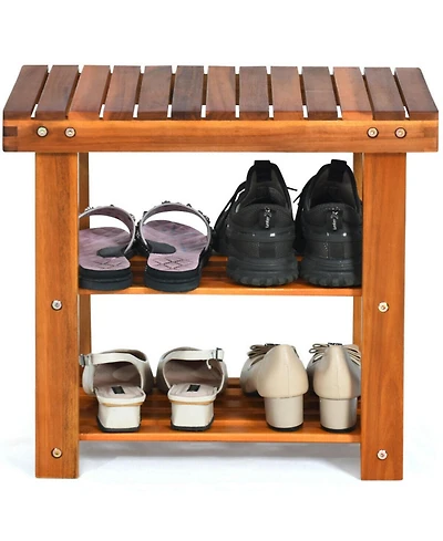 Gouun 3-Tier Wood Shoe Rack and Bench Organizer