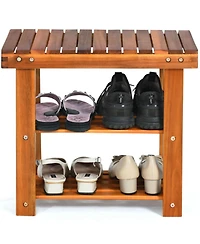 Gouun 3-Tier Wood Shoe Rack and Bench Organizer