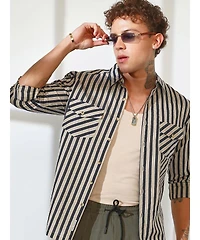 Campus Sutra Men's Candy Striped Oversized Shirt