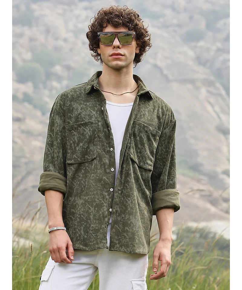Campus Sutra Men's Faded Corduroy Oversized Shirt