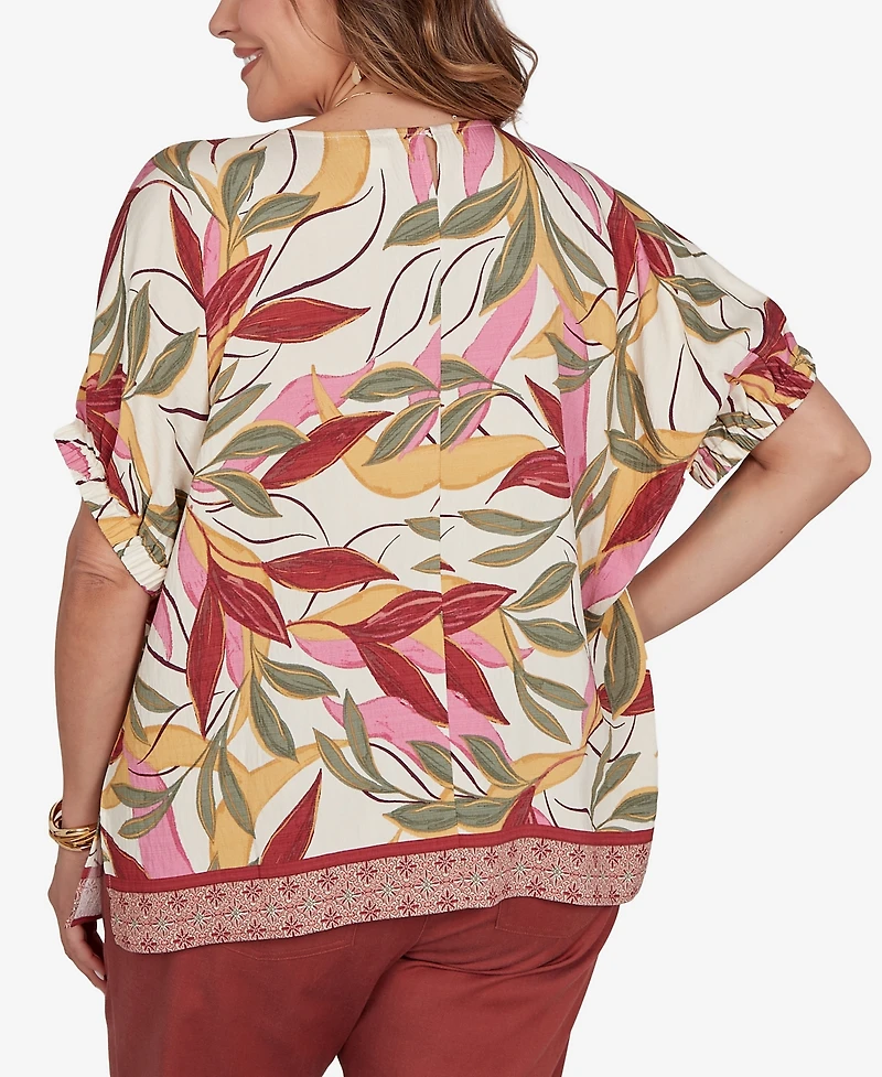 Ruby Rd. Plus Textured Leaf Print Short-Sleeve Top