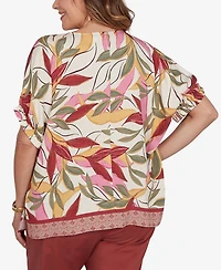 Ruby Rd. Plus Textured Leaf Print Short-Sleeve Top