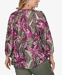 Ruby Rd. Plus Tropical Print Knit Tassel Top