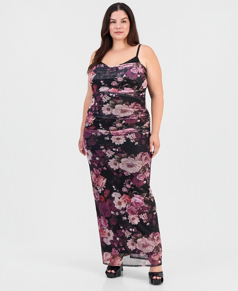 Emerald Sundae Plus Floral Ruched Maxi Dress