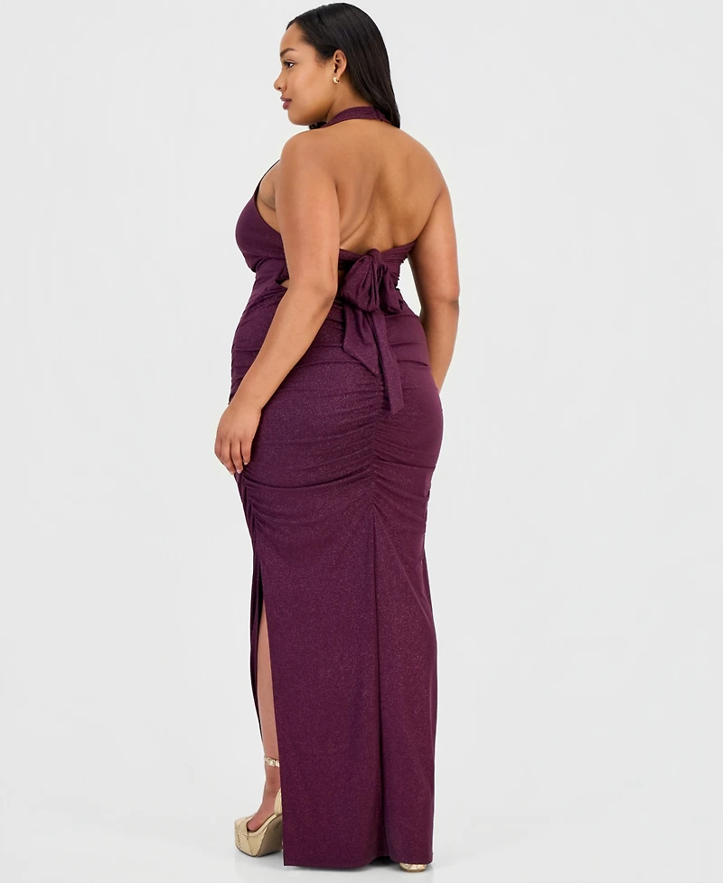 Emerald Sundae Trendy Plus Halter-Neck Side-Slit Evening Gown