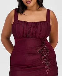 City Studios Trendy Plus Ruched Satin Applique Gown