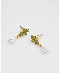 Fable England Oak Leaf Pearl Drop Gold Earrings