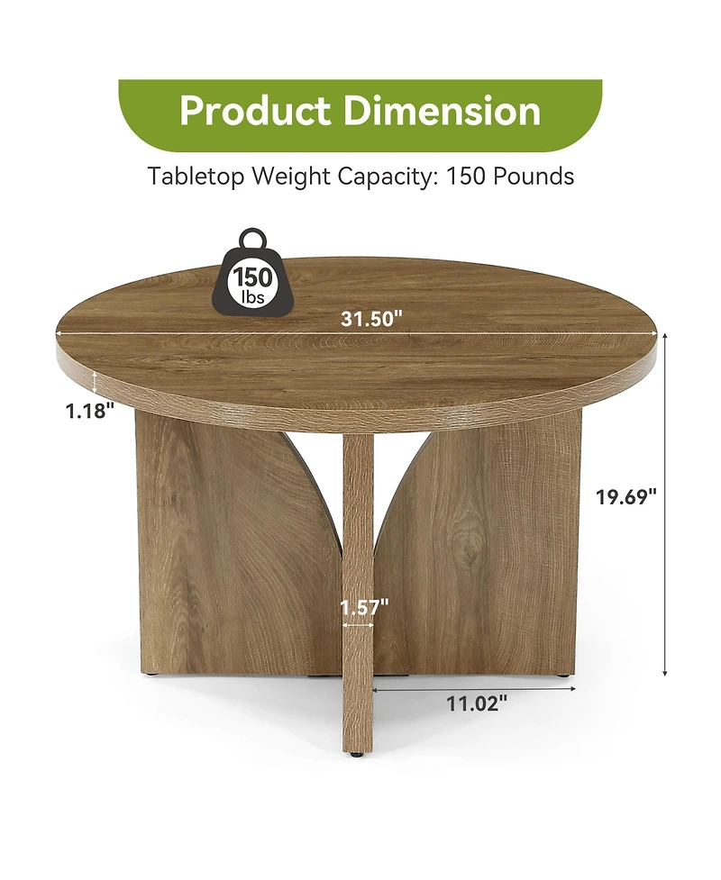 Tribesigns 31.5'' Round Coffee Table, Circle Center Table for Living Room, Modern Wooden Coffee Table