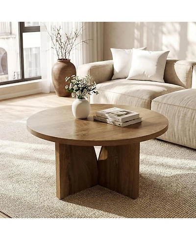 Tribesigns 31.5'' Round Coffee Table, Circle Center Table for Living Room, Modern Wooden Coffee Table