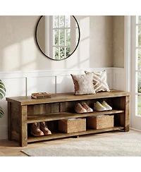 Tribesigns 55.12" Entryway Bench with Storage, Farmhouse Shoe Storage Bench with 2-Tier Shelves, Shoe Rack