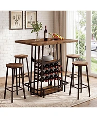 Tribesigns 3-Tier Industrial Bar Table, 39.4 Inch High Top and Counter Height Pub Table with Glass Holder and Wine Rack