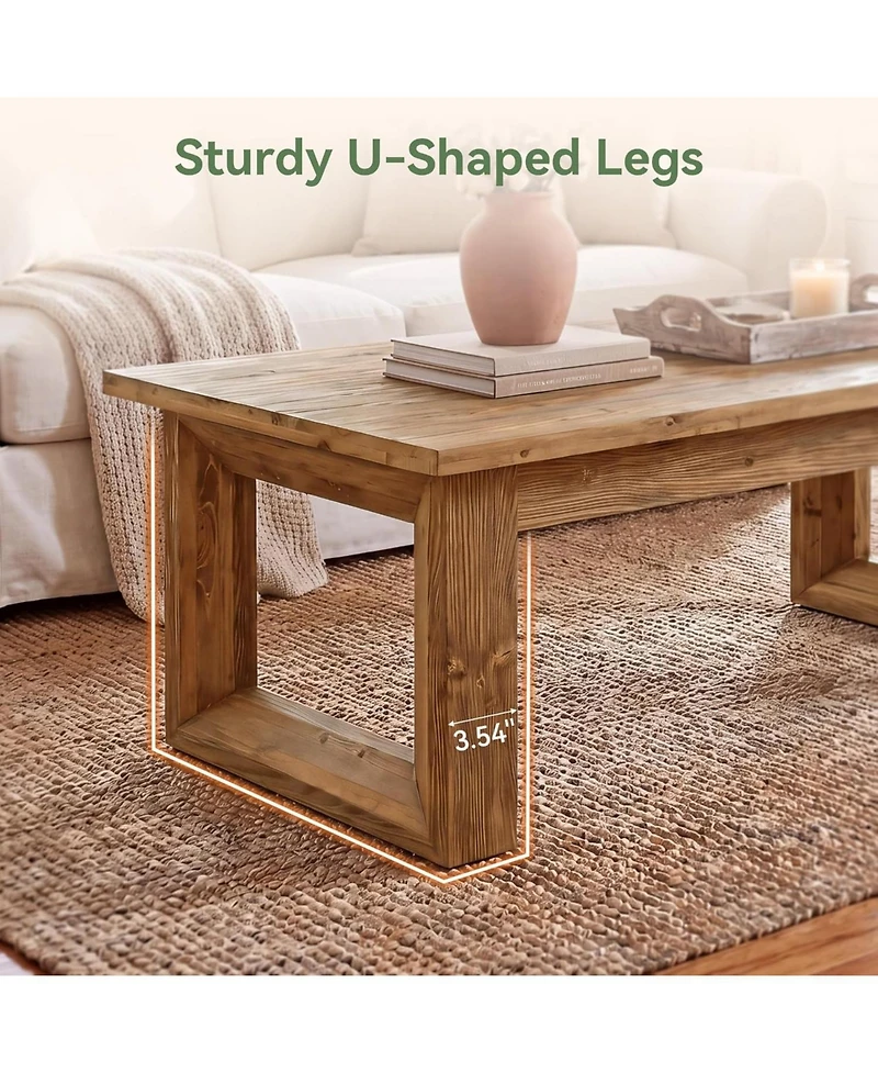 Tribesigns 47.2" Solid Wood Coffee Table, Rectangular Accent Center Cocktail Table with U-Shape Solid Legs