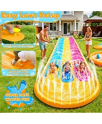 Aofar 3 Sided Safe Fence Triple Slip Water Slide 3-way Sprinklers Bodyboards Summer Outdoor