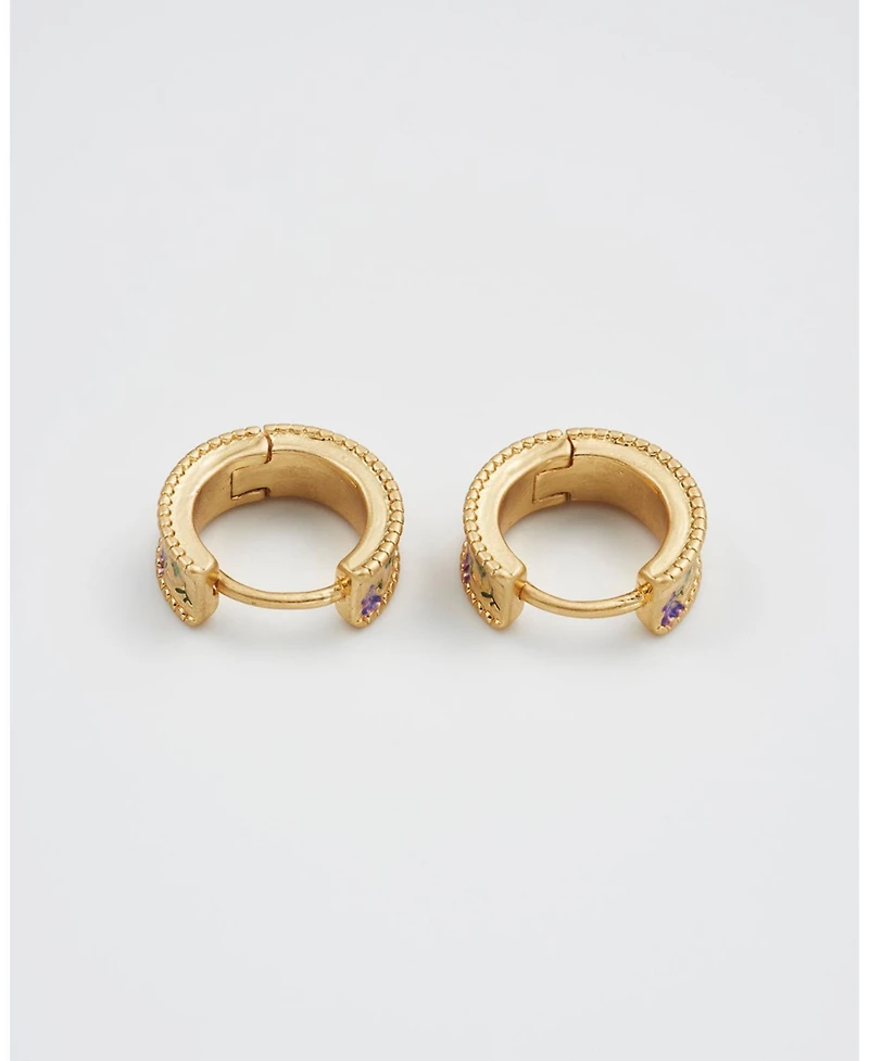 Fable England Folksy Floral Gold Huggie Earrings