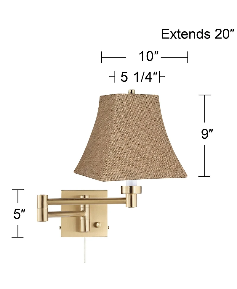 Barnes and Ivy Alta Warm Plug-In Swing Arm Wall Lamp with Burlap Square Shade