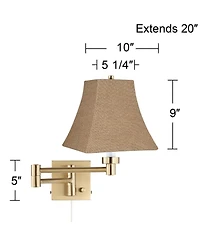 Barnes and Ivy Alta Warm Plug-In Swing Arm Wall Lamp with Burlap Square Shade