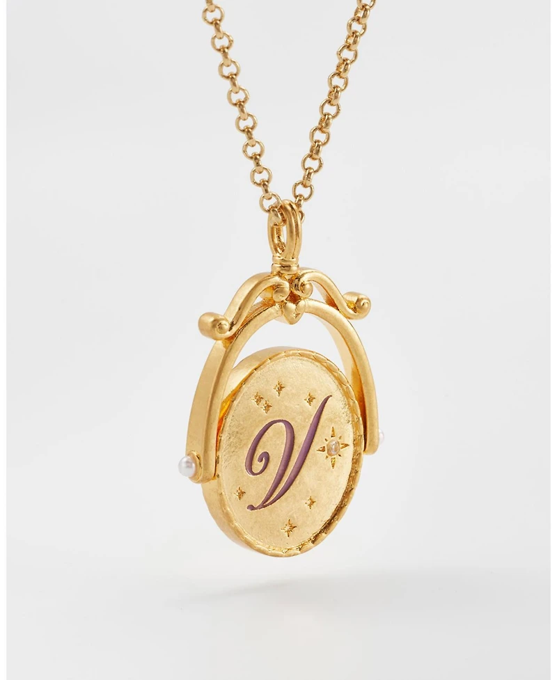 Fable England V Initial Violet Gold Spinner Chain Necklace