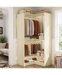 Corner Closet System with Upper & Lower Hanging Areas, Wardrobe Organizer Shoe Shelf