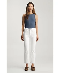 Mavi Jeans Women's Anika Mid Rise Cropped Flare In White Flex Blue
