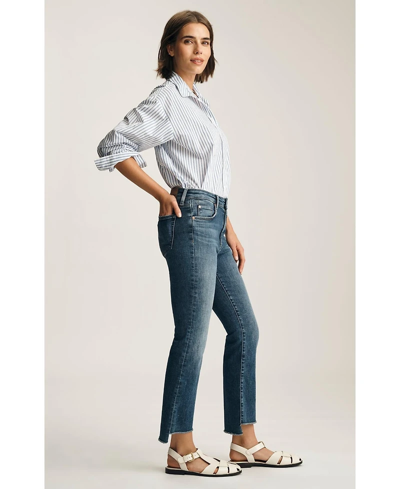 Mavi Jeans Women's Anika Mid Rise Cropped Flare Dark Brushed Flex Blue