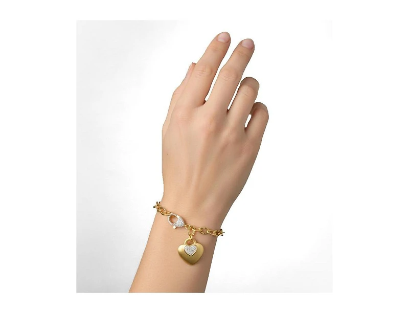 Rachel Glauber Matte 14K Gold Plated Cz Puff Heart Charm Chain Bracelet