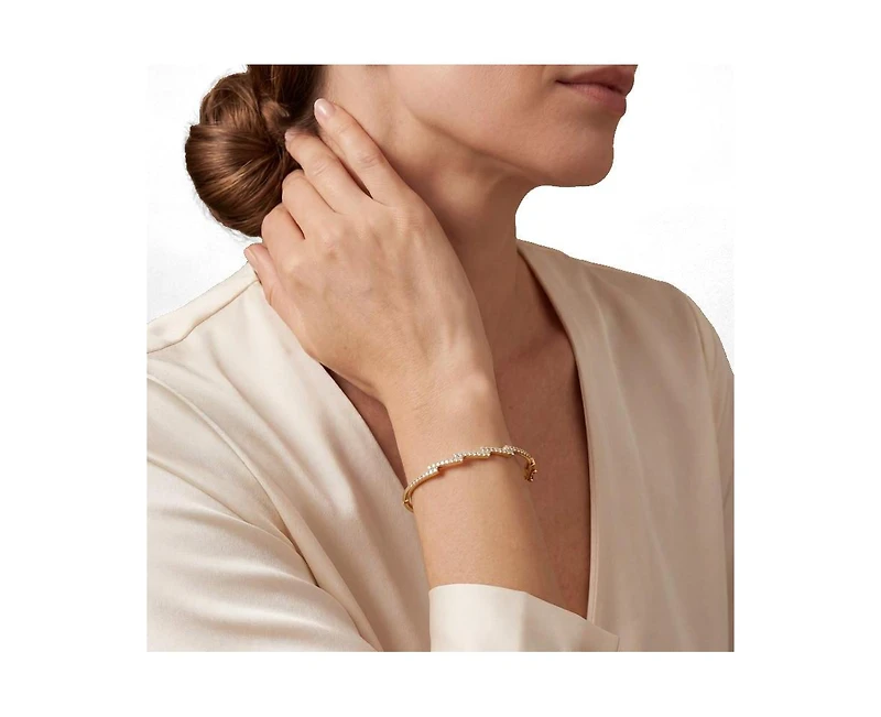 Rachel Glauber Modern 14K Gold Plated Cz Pave Zig Zag Geometric Bangle