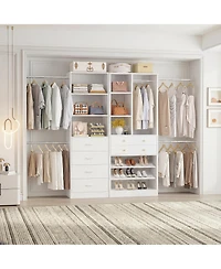 Aheaplus Wooden Closet System Set with 6 Drawers and 5 Hanging Rods and 6 Shelves